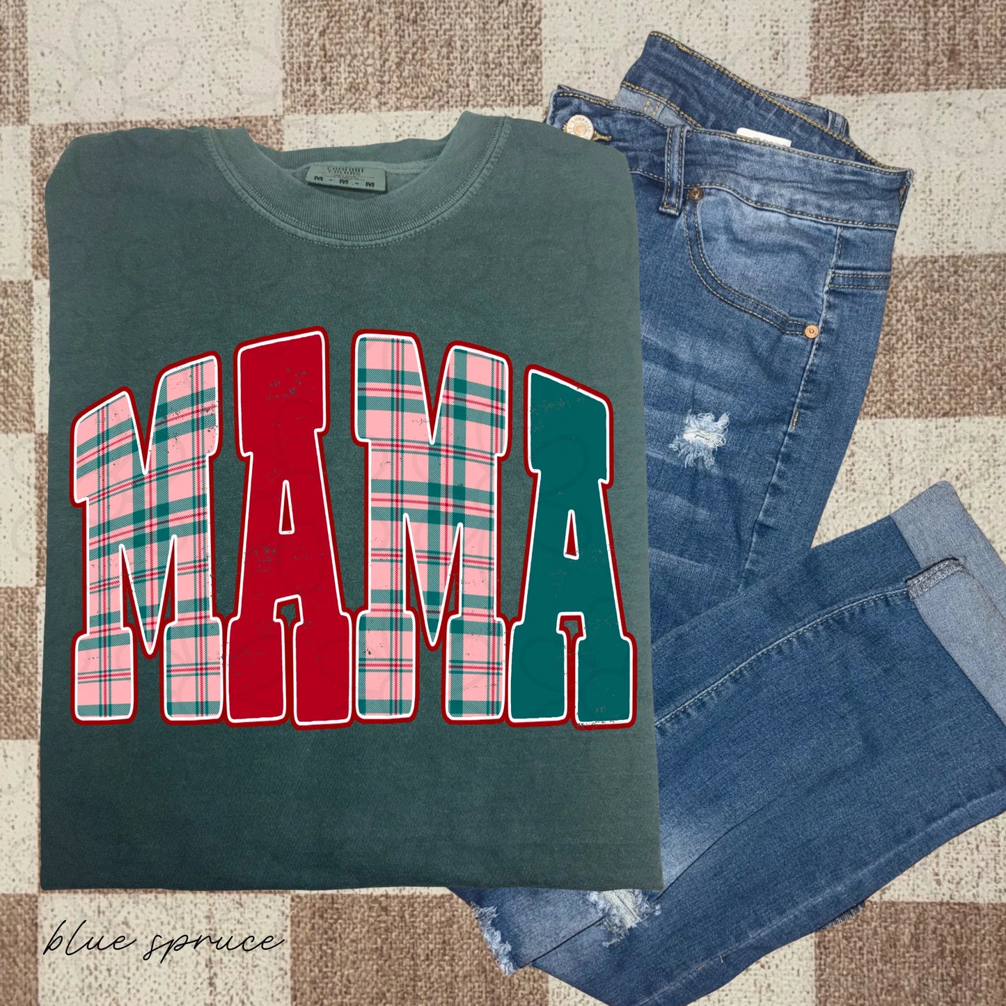 Mama PLAID Xmas Tee