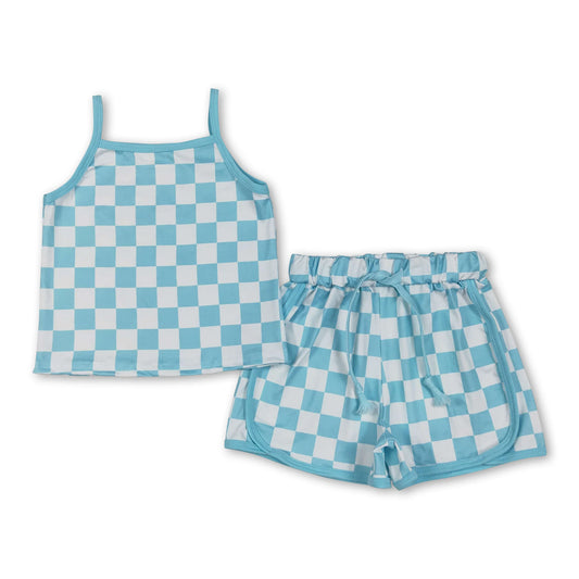 Blue Checks Short Set