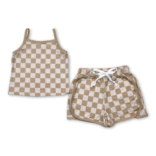 Beige Checks Short Set